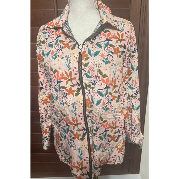 Reversible Boho full zip Jacket Floral Embroidery Plaid Soft Flannel sz S Artsy - Picture 2 of 12